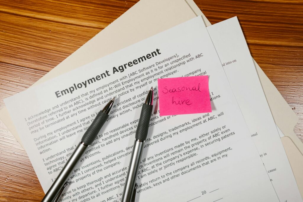 employment agreement paper with pen